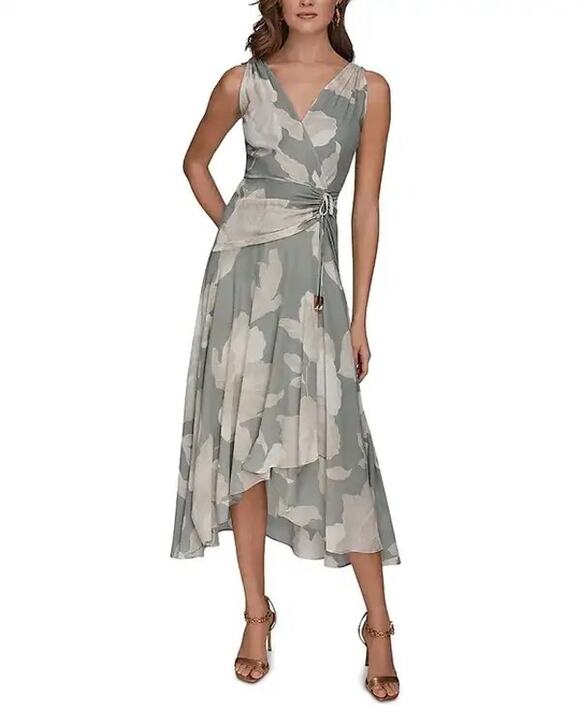 Donna Karan New York Dresses & Skirts - Donna Karan New York Sleeveless Wrap-Effect V-Neck Floral Midi Dress
